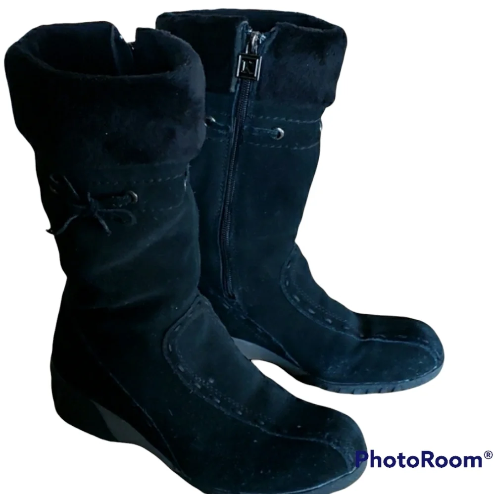 KHOMBU ALLANA SUEDE LEATHER WINTER BOOTS LINED SIDE ZIPPER SIZE 7M BLACK